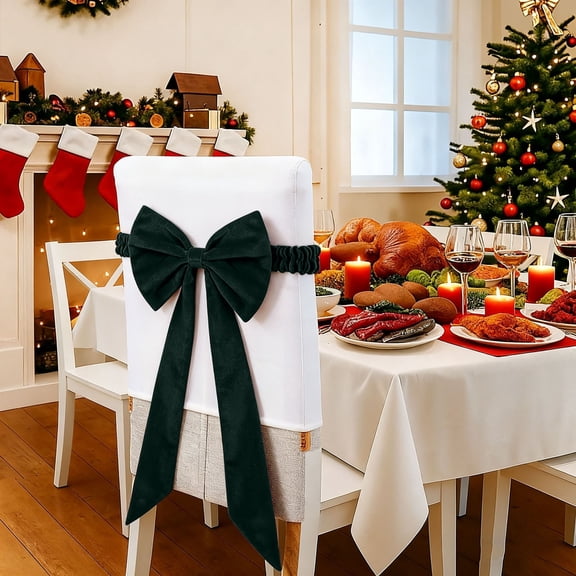 2 Pcs Christmas Chair Sashes Bows Covers Large Red Velvet Bows Chair Covers 29.5 x 19.7 Inch Hanging Christmas Decorations with Hook for Xmas Dining Wedding Birthday Party