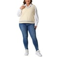 thumbnail image 3 of Agnes Orinda Plus Size Sweater Vest for Women V Neck Stripe Cable Knit Sleeveless Pullover Sweater Vest 1X Beige, 3 of 7