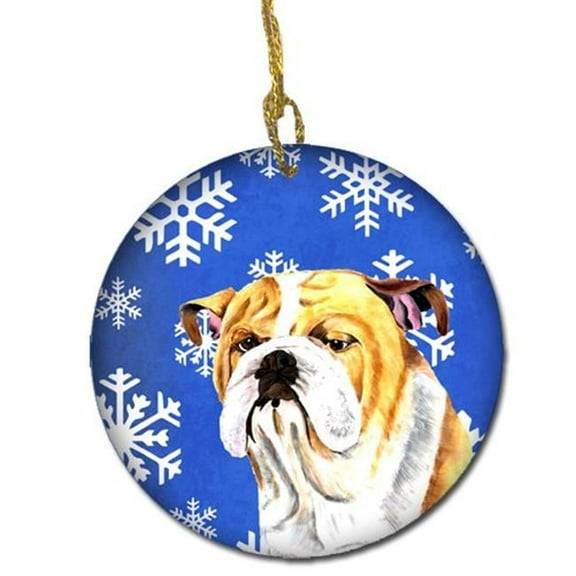 Bulldog English Winter Snowflakes Holiday Ceramic Ornament