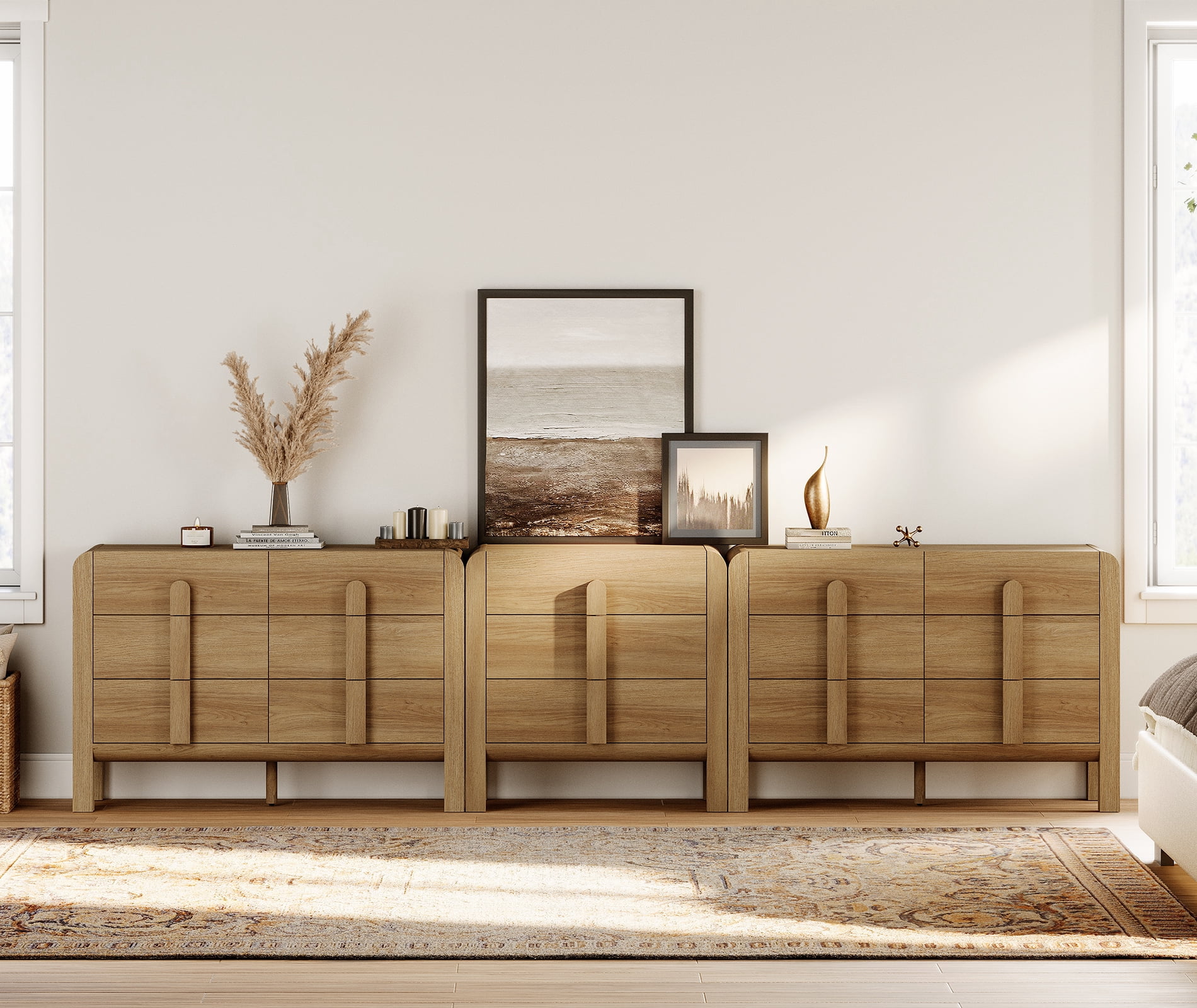 Modern Dresser TV Stand for TVs up to 120 inch, 3-in-1 Wood Media Console Table with 15 Drawers, Mid Century Entertainment Center with Storage for Living Room Bedroom
