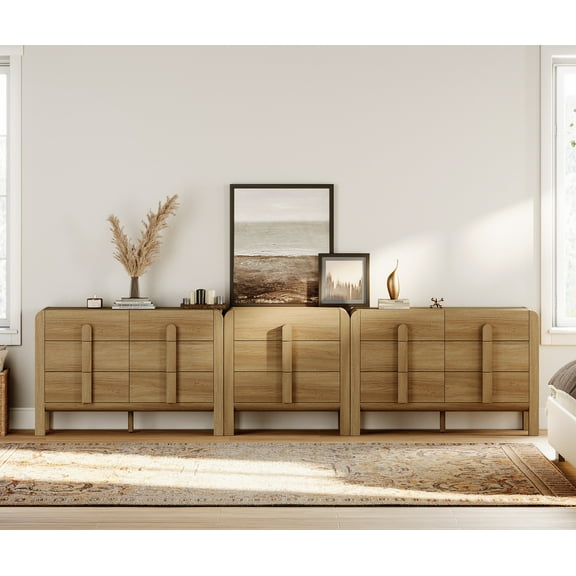 3-Piece Dresser Set for Bedroom, 125.9" Large Mid Century Dresser for Closet, Curved Profile Wooden Chest of Drawers for Bedroom,Living Room