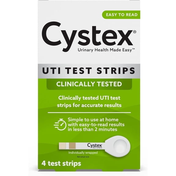 Cystex UTI Test Strips for Women, At-Home Urinary Tract Test, Fast, Easy At-Home Results in Minutes 4ct