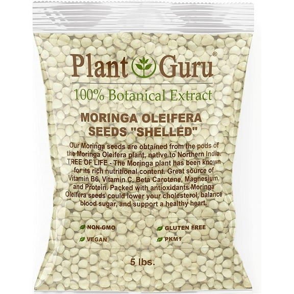 Moringa Seeds Kernel Shelled 5 lbs. Bulk - Clean PKM1 Variety - Edible - Moringa Oleifera - Malunggay - Semillas De Moringa - Drumstick Tree - Non-GMO - 10,000 to 12,000 Seeds Approx.