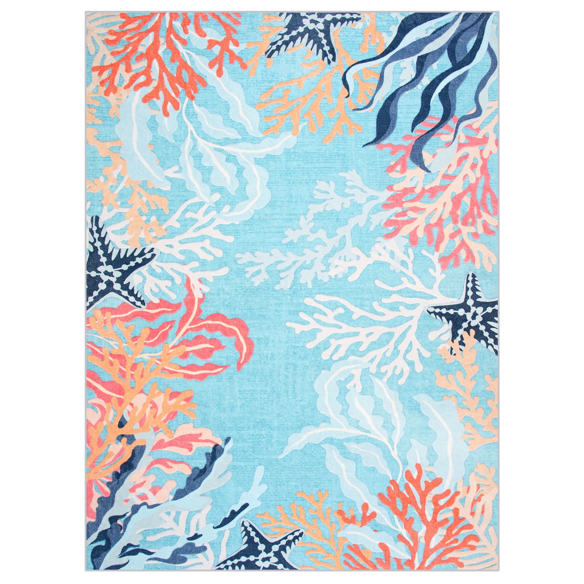 Arogan Coral Ocean Art Rug for Living Room, Bedroom and Children's Room, Blue, 5' x 8'