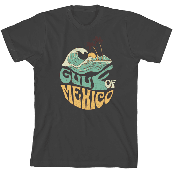 Gulf of Mexico Wave Text Youth Charcoal Crew Neck Short Sleeve Tee-Medium