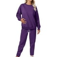 thumbnail image 3 of BLOCLOALO 2 Piece Lounge Set Long Sleeve Pullover Sweatshirts Fashionable Sports Casual Jacket Trousers Round Neck Suit Sweatpants and Sweatshirt Set Plus Size Workout Sets Casual Sets Purple 3Xl, 3 of 8