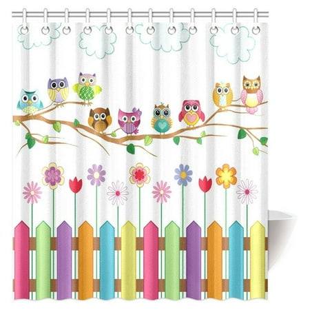 Pop Owls Shower Curtain Decor Cute Owls On A Branch Sunny