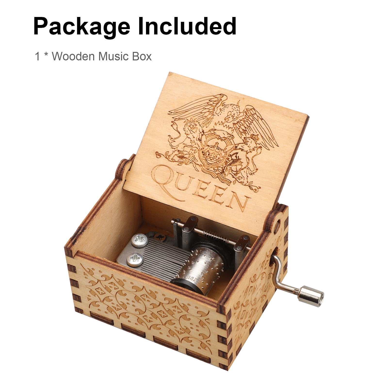 SQUARE CARVING WOOD HAND CRANK MUSIC BOX ITS A SMALL WORLD