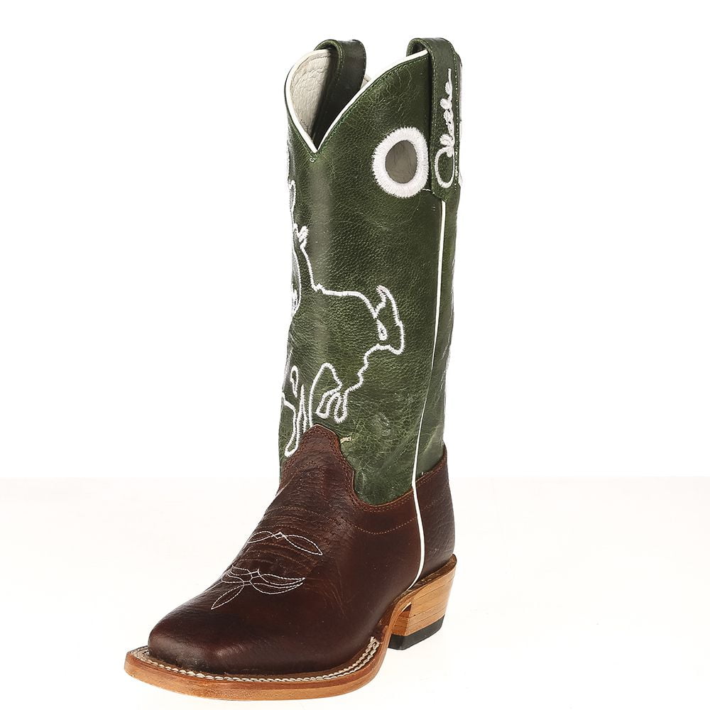 Olathe Olathe Boot Company Boys Kids Briar Green Crazy Cat Top Cowboy
