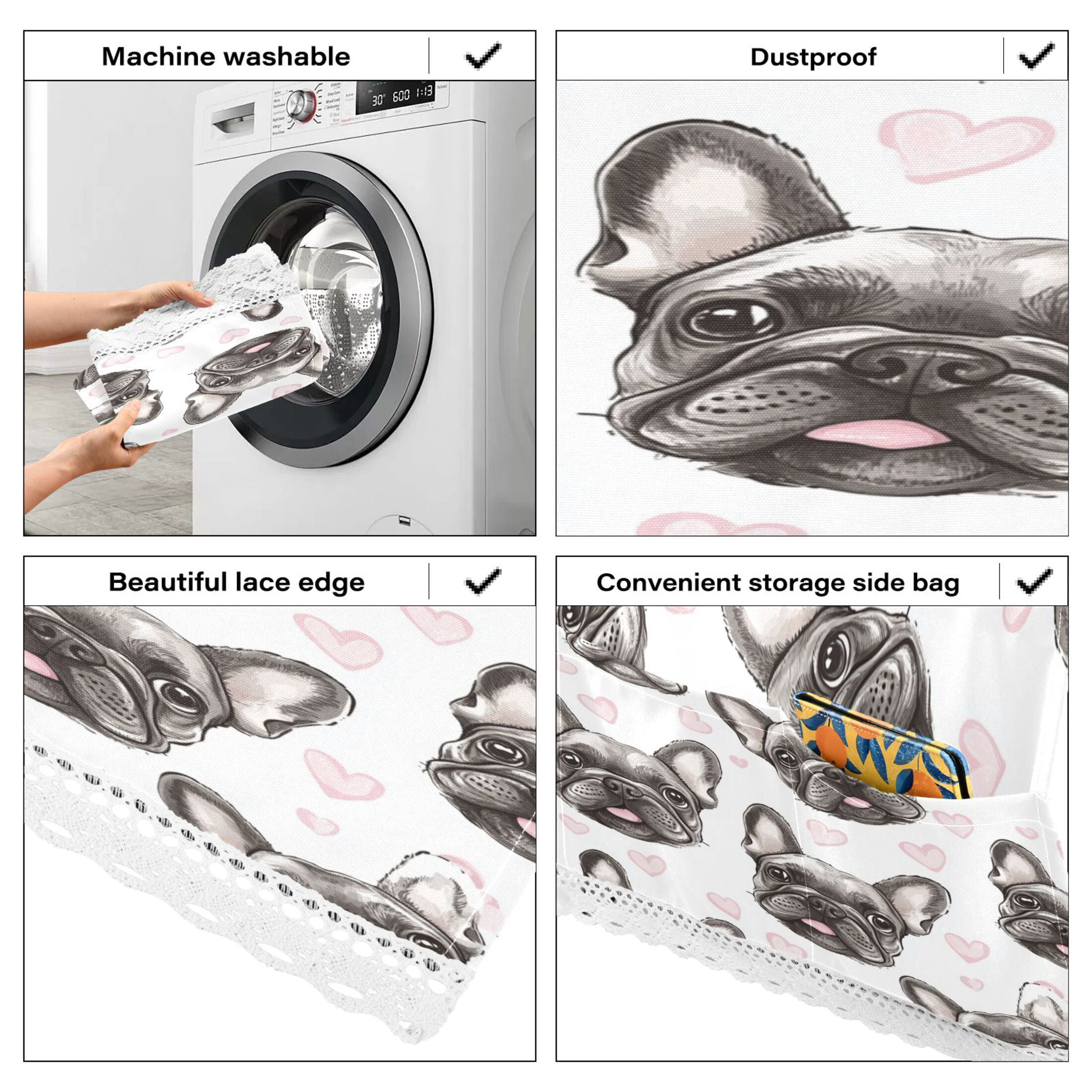 WOBOGO Adorable French Bulldog Faces Pattern Washing Machine Cloth Dryer Refrigerator Top Cover Protective Non-Slip Mat For Kitchen Laundry