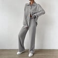 thumbnail image 2 of dGslk Women's Casual Fashion Solid Color Button Cardigan Lapel Two-Piece Suit Gray M, 2 of 2