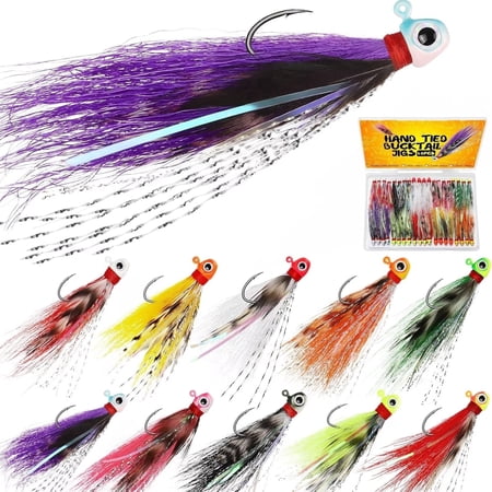 Hand-Tied Bucktail Hair Jigs 1/16oz Jig Heads with #4 Fishing Jig Hooks for Crappie Fishing 40PCS