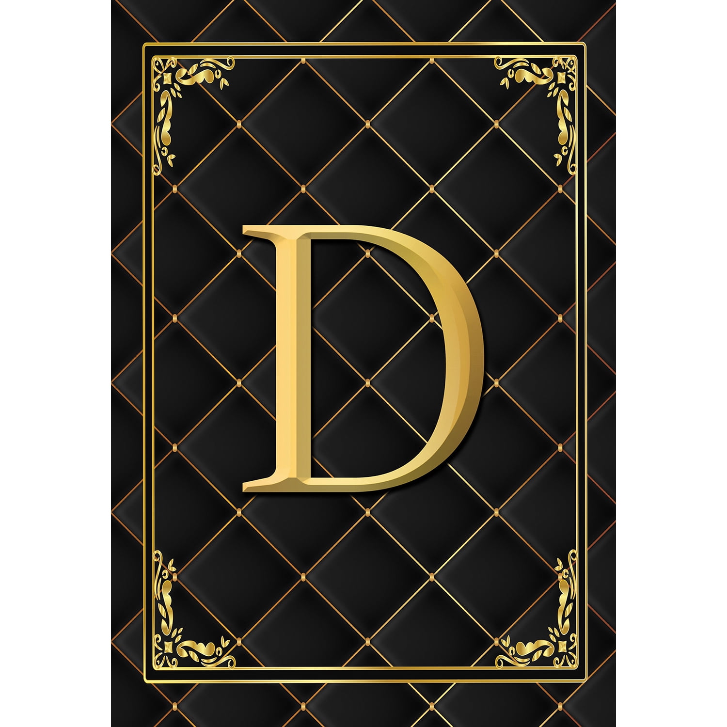 America Forever Monogram D House Flag, 28 x 40 inch Double Sided, Black Gold Quilted Design, Decorative Letter D Flag, Elegant Monogrammed Banner, Personalized Initial Outdoor Decor, Yard Flag