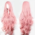 thumbnail image 3 of Pelucas sintéticas de pelo rosa, pelo suave de seda a granel, volumen de aire, alta temperatura, pelo largo y rizado, pelo de onda grande, peluca recta para Cosplay, 3 of 4