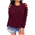 thumbnail image 1 of Moda para mujer, manga larga, cuello redondo, taladro caliente, mangas recortadas, blusa para mujer Pompotops  FGAJ12885, 1 of 5