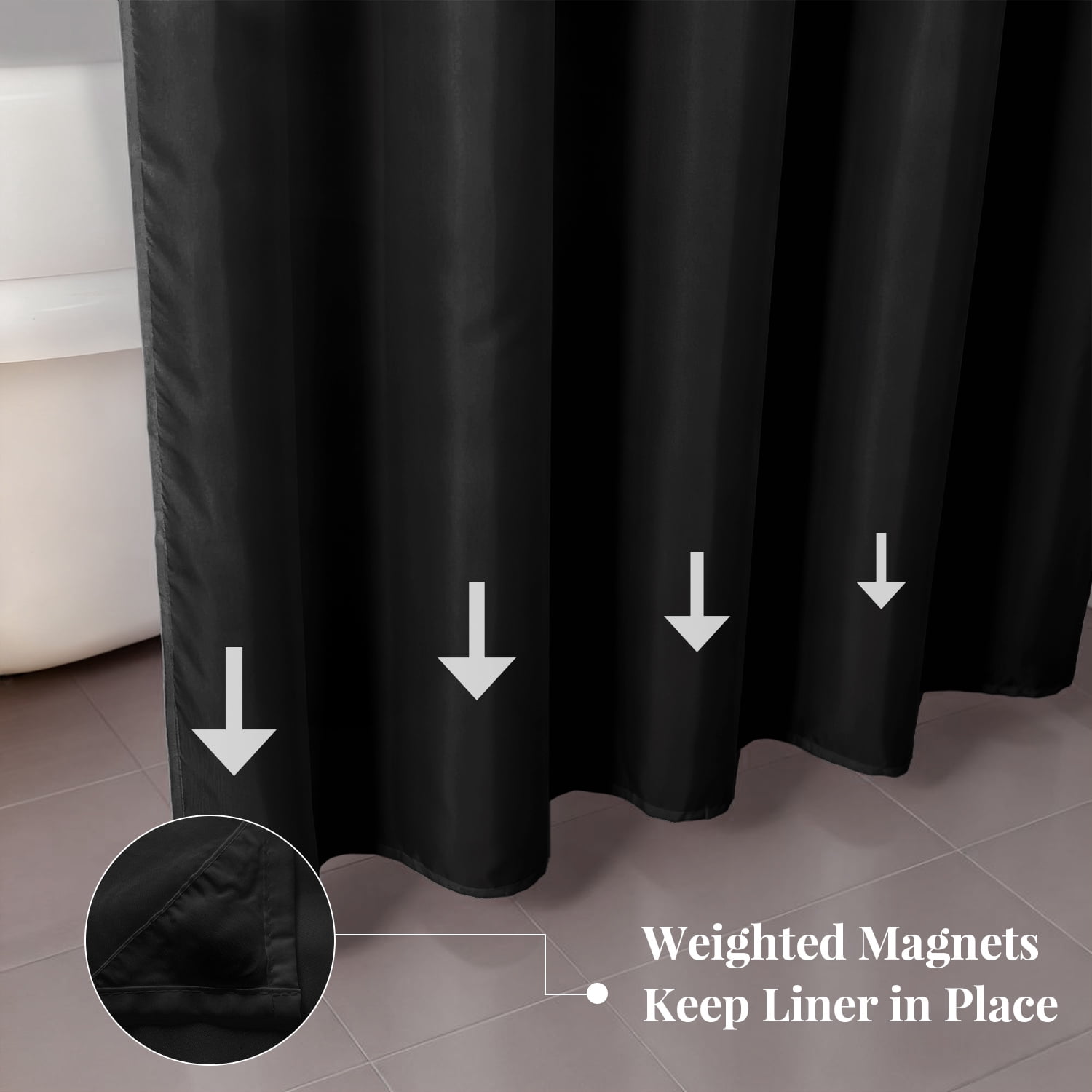 Yiannan Fabric Water-Repellent Stall Shower Curtain,Mold Resistant & Machine Washable Shower Curtain liner,36x72 Inches, Black