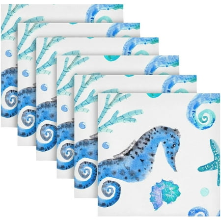 

BESTKITTY Cute Blue Seahorse Cloth Napkins Set of 6 Soft Dinner Napkins 20 x 20 in Washable Reusable Square Table Napkins for Home Christmas Holiday Party Wedding