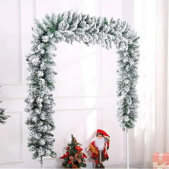 9Ft Mountain Pine Flocked Garland, Snow Flocked Christmas Garland, Festive Christmas Holiday Decor with Realistic Snowy Foliage for Fireplace Mantel, Stairway, Console Table, 200 Branches