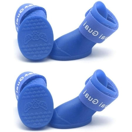 2 Pair Shoes Waterproof Silicone Boots Rain Booties Non-Skid with Adjustable Sticky Strap for Pet Outdoor Activity