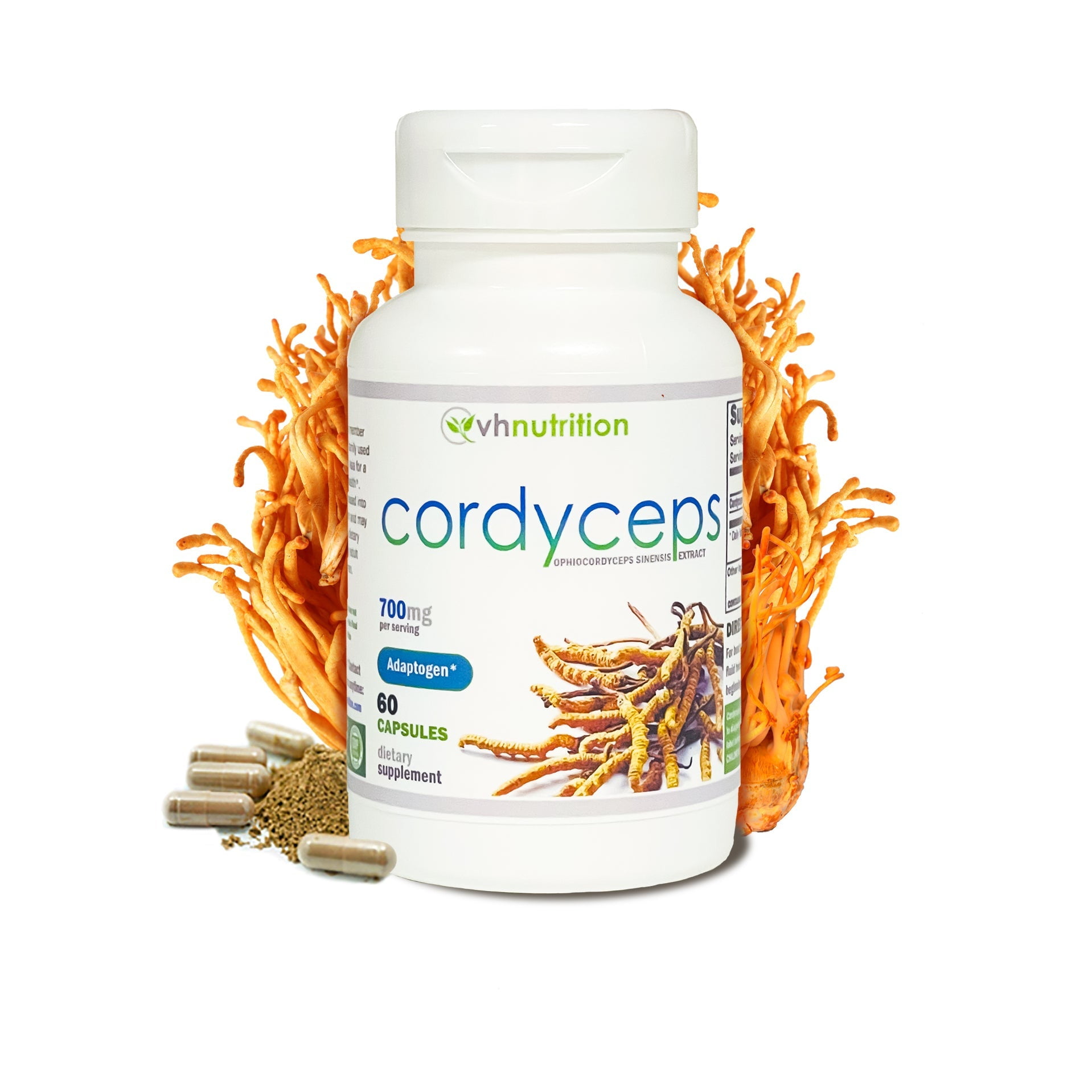 VH Nutrition Cordyceps Capsules 700mg - Sinensis Mushroom Supplement Supports Hormone Balance, Natural Adaptogen - 60 Capsules