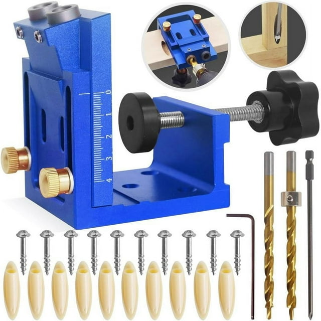 HFM Pocket Hole Jig Tool Kit for Carpentry, Pocket Hole Drill Guide Jig Set for 15° Angled Holes, Portable Wood Pocket Hole Screw Clamp System for Woodworking (black)