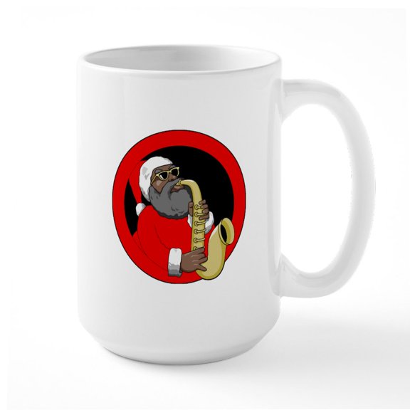 CafePress - Saxophone Santa Large Mug - 15 oz Ceramic Large White Novelty Mug