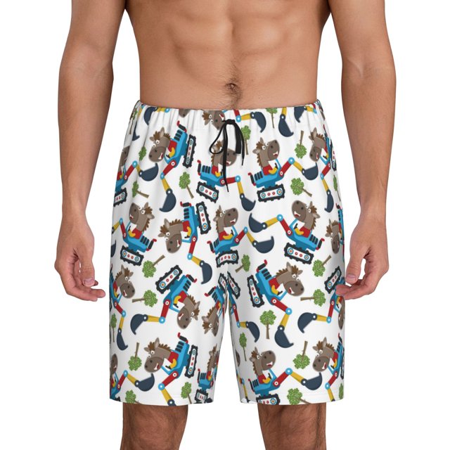 Fotbe Funny Excavator Pantalones Cortos de Pijama para Hombre, Ropa de Dormir, Pantalones de Pijama Cortos para Hombre-3X-Large