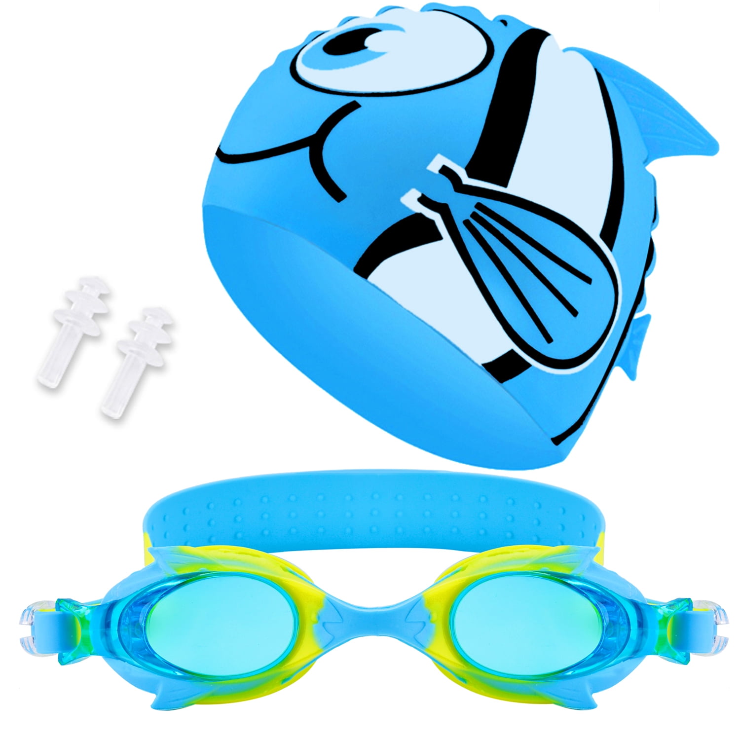 Swim Cap Swim Goggles Set, Aniwon Antifog Swimming Accessories with Ear Plugs Waterproof Swimming Cap for Kids Girls... by Outgeek