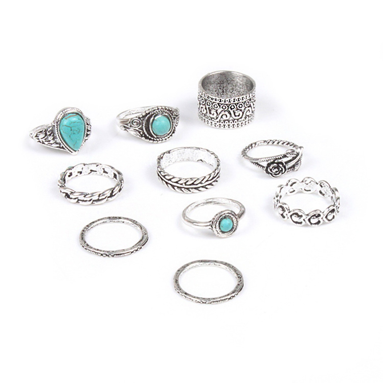 30-Pack Black Enamel & Silver Alloy Mix Rings – Unisex Retro Oil Drop Design – Sizes 6-11