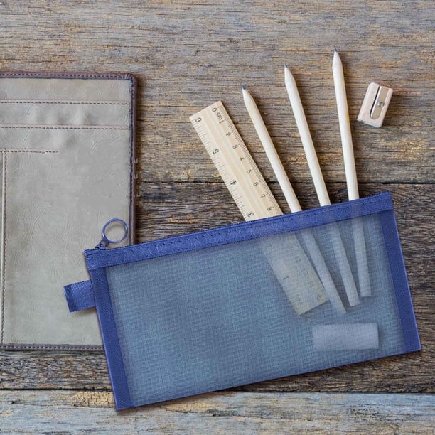 Estuche de malla con cremallera transparente Bolsa de almacenamiento de nailon | Organizador de gran capacidad para papelería, cosméticos, artículos de tocador | Duradero, fácil de transportar
