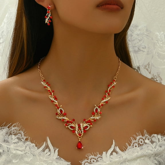 TAZAG Bridal Artificial Rhinestone Necklace and Earrings Set Women's Prom Alloy Jewelry Set