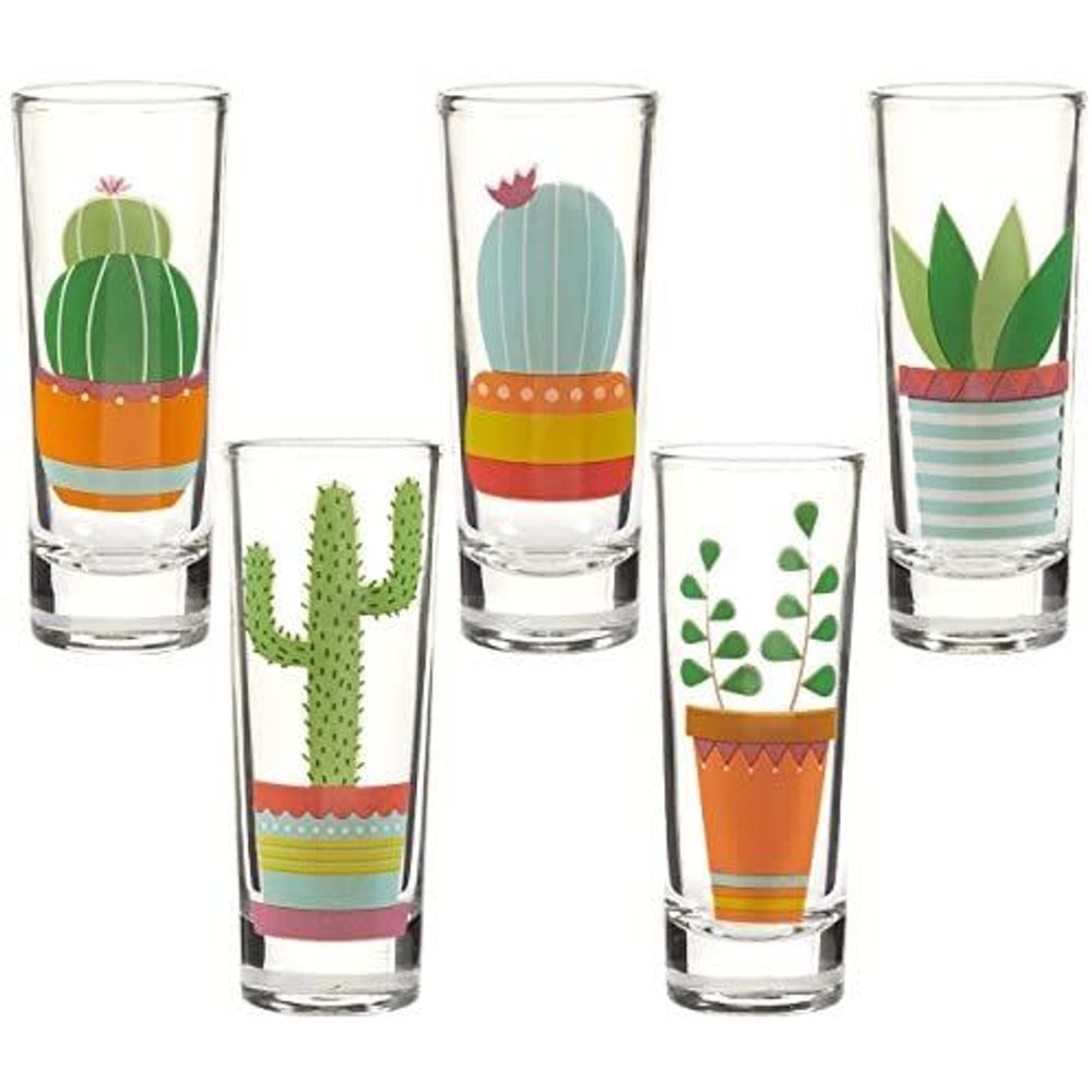 Party Shot Glasses Cactus Shot Glasses with Colorful Print for Cinco de Mayo Tequila Fiesta