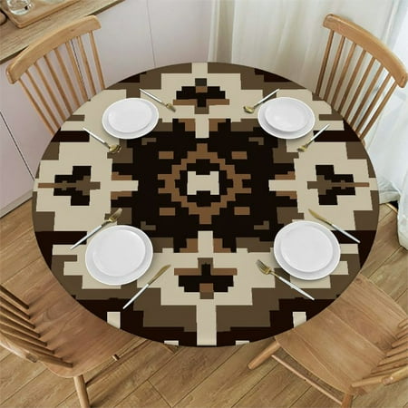 

Orinice Brown and White Design Round Table Cover Stain Resistant Washable Indoor Outdoor Tablecloth Kitchen Dining Wedding Parties Outdoor Fitted 100% Polyester Fiber 54-58