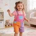 thumbnail image 2 of FINALGANG Toddler Kids Boys Girls Color Block Overalls Shorts Adjustable Straps Patch Pocket Casual Bib Overalls For Summer Daily Wear Leisure Shorts, 2 of 4