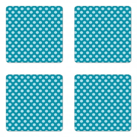 

Teal Coaster Set of 4 Retro Style Pattern with Polka Dots Soft High Seas Colored Pale Blue Spots Blots Square Hardboard Gloss Coasters Standard Size Teal Pale Blue by Ambesonne