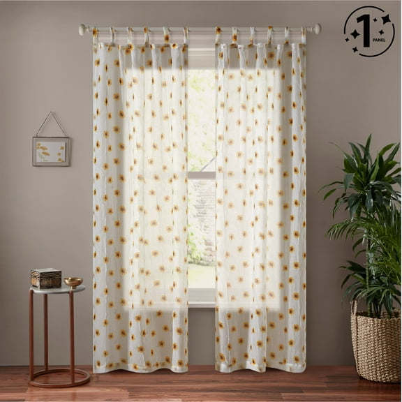 Urban Shop 38" x 84" Sheer Single Curtain Panel, Sunflower Print