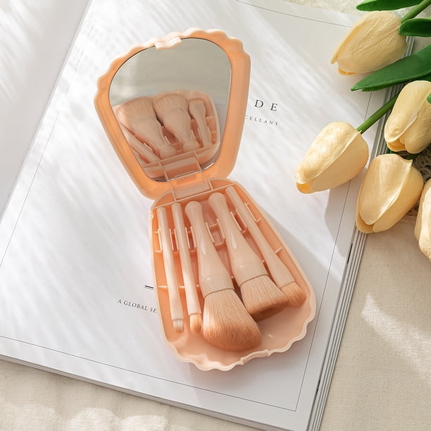 Xiao Hua Juego de 5 pinceles de maquillaje, mini juego de pinceles de maquillaje para viaje, pinceles cosméticos para rostro, base, rubor, sombra de ojos, con estuche (rosa)