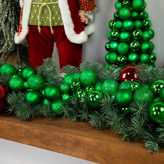 Northlight 3-Finish Shatterproof Ball Christmas Garland - 6' x 3.5" - Green - Unlit