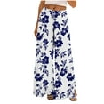 thumbnail image 2 of ClodeEU Wide Leg Pants for Women,Floral Printed Trousers with Pockets ,Elastic Waist With Drawstring Navy,Womens Plus XL, 2 of 8