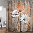 thumbnail image 2 of Farmhouse Flower Floral Shower Curtain, Rustic Blue Daisy Shower Curtain Set, Country Blue Wild Garden Plant Fabric Shower Curtain, Brown Wooden Board Bathroom Curtain, Gift for Her, 2 of 4