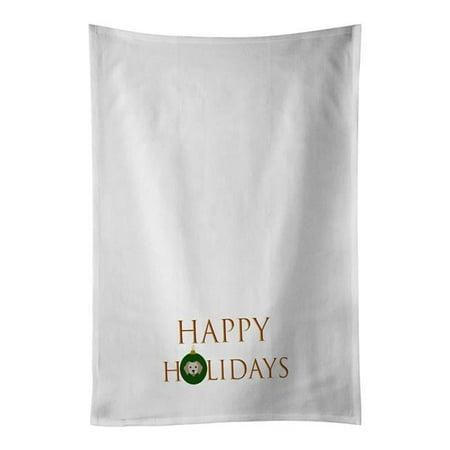 Carolines Treasures CK9604WTKT 28 x 19 in. Unisex Small Greek Domestic Dog-Dog Face Happy Holidays Christmas White Dish Towels Kitchen Towel - Set of 2