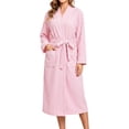thumbnail image 3 of UVN Long Robes for Women Long Sleeve Kimono Bathrobe Waffle Knit Wrap Robe Soft Cozy Lightweight Sleepwear Nightgown with Pockets, 3 of 9