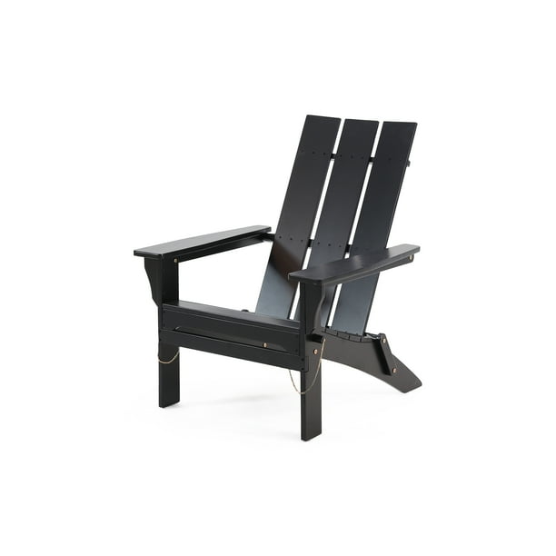 Eliphaz Outdoor Contemporary Acacia Wood Foldable Adirondack Chair, Black
