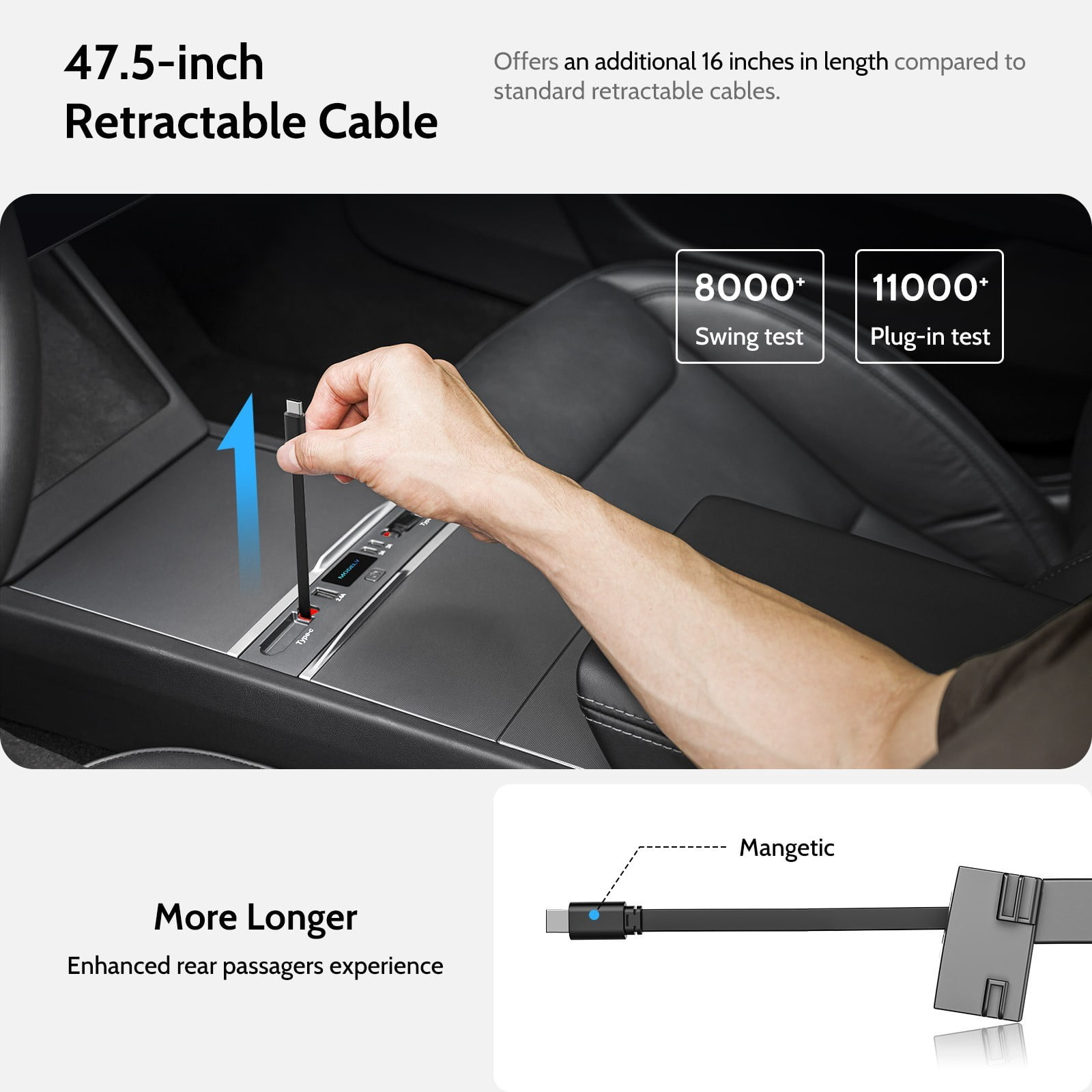 Mowlicas Max 132W Dual Type-C USB Hub, Tesla New Model Y Juniper (2026/2025) Accessories, 5 in 1 Fast Charger for iPhone 16/15 Series, 2-Retractable Cable & 3-Port Docking Station
