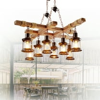 iMeshbean Rustic Farmhouse Furniture Wood Chandelier Pendant Lighting Fixture For 7' - 8 ' Kitchen Dining Room Bar Hotel Industrial Decor