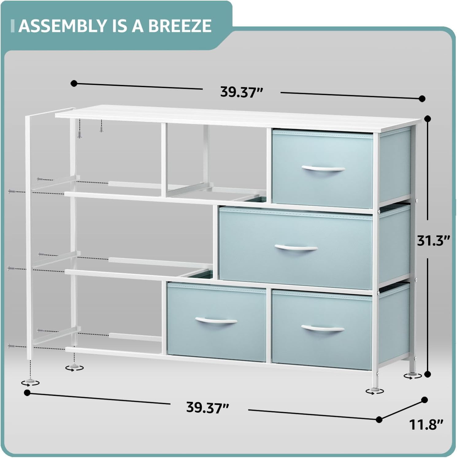 Sorbus Dresser with 8 Fabric Bins Drawers - Kids Furniture Storage Chest for Clothing Toys Organization, Bedroom, Closet (Aqua)