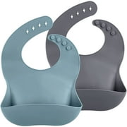 Silicone Bibs for Babies, 2 Sets Baby Feeding Bibs Waterproof Soft Durable Adjustable Bibs