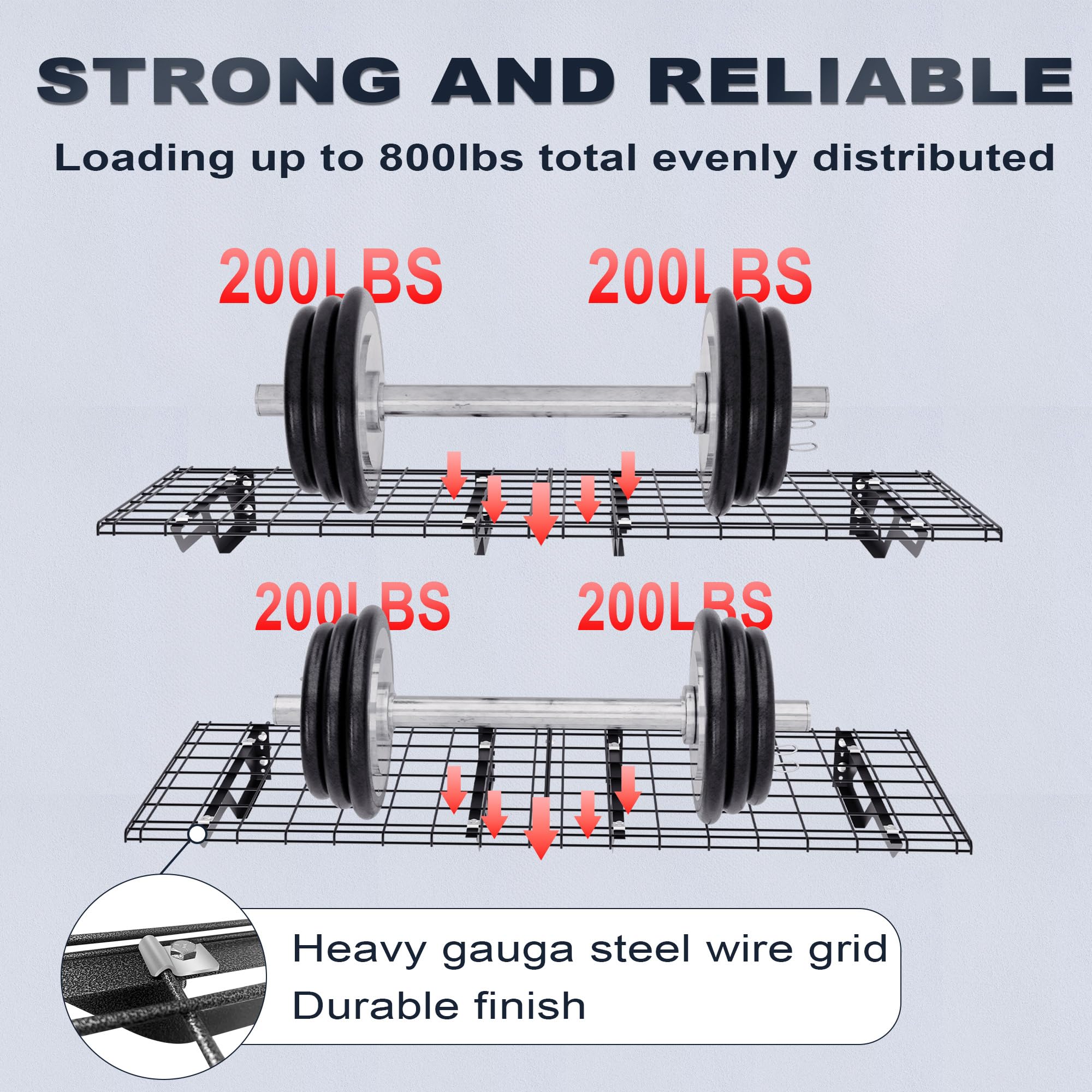 The Atlas 2-Pack 2x6 ft Garage Wall Shelves, 800lbs Heavy Duty Garage Shelving Wall Mounted, 24"x72" Metal Floating Shelf Storage Rack, Hammertone