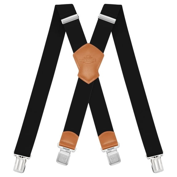 BIGLUFU Men's Suspenders, with Heavy Duty Clip Wide X-Back for Work Adjustable Suspenders (Black, Plain style)