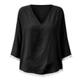 thumbnail image 4 of Qzwdhjm Linen 3/4 Sleeve Tops for Women V Neck Loose Fit Shirts with Frayed Hem Summer Fall Casual Blouses for Dailywear, 4 of 8